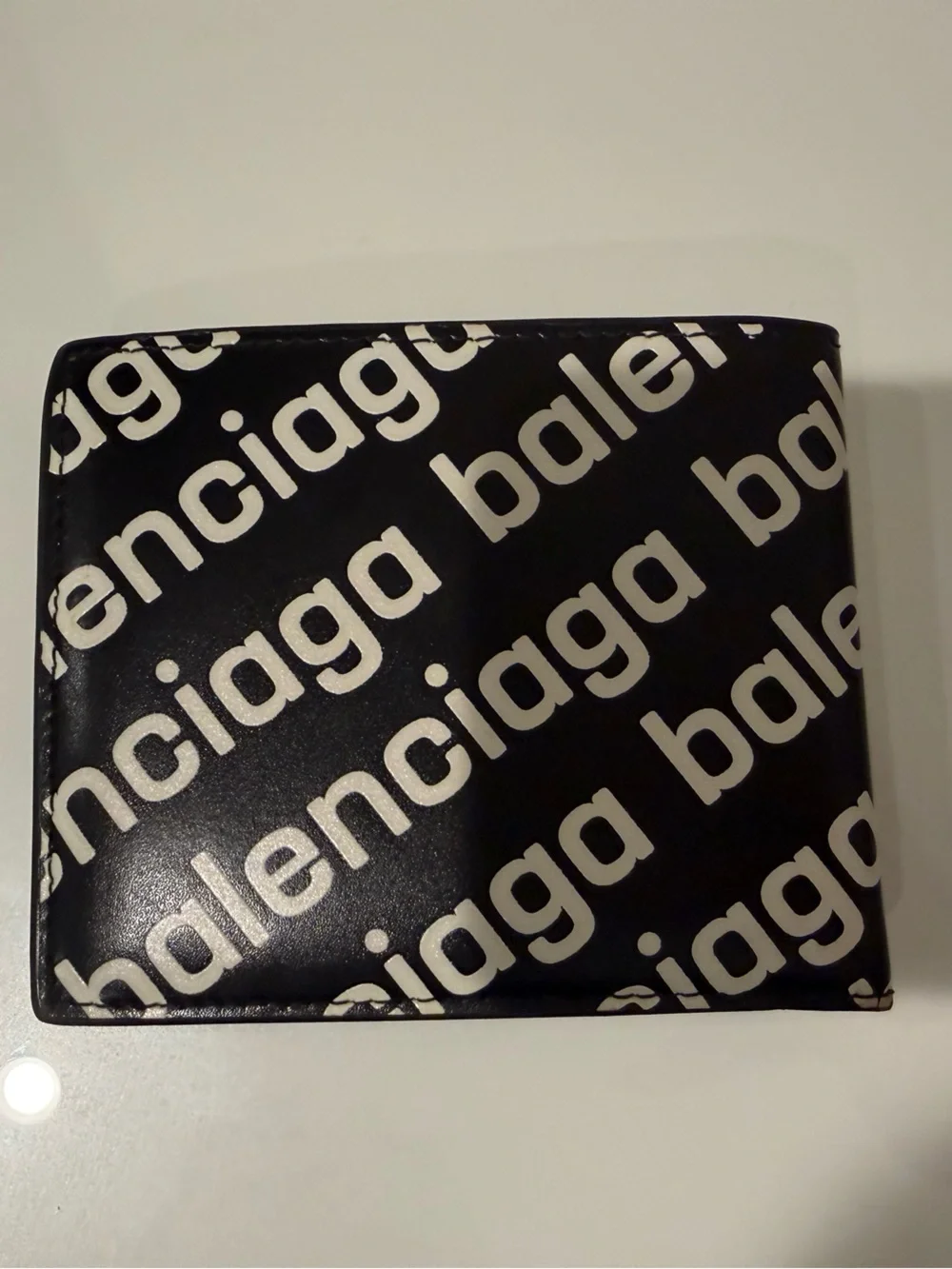 Balenciaga Black and White Diagonal Logo Bi-Fold Wallet